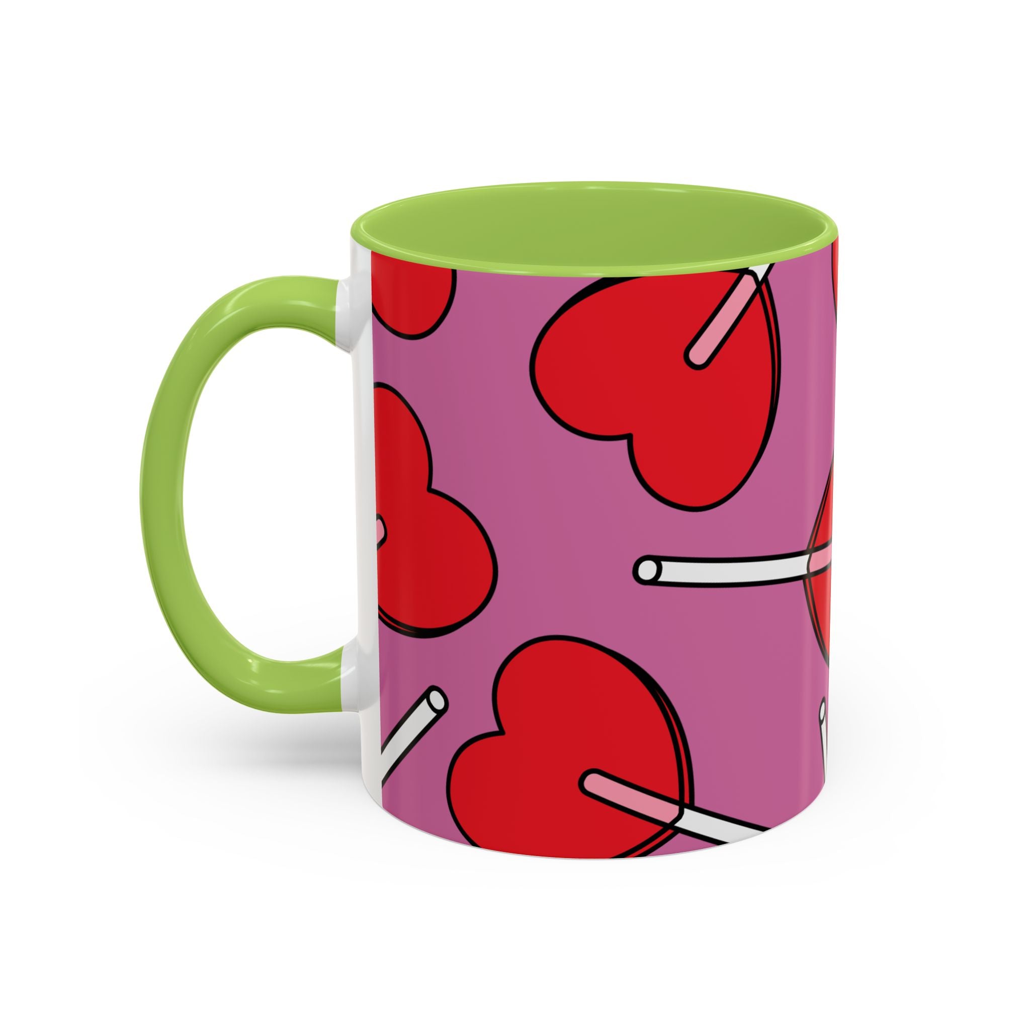 Heart Lollipop Accent Coffee Mug — Cute Valentine Candy Pattern (11/15oz)