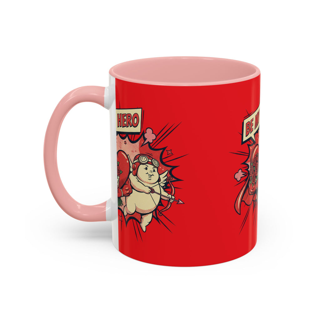 Be My Hero Coffee Mug — Cute Cupid Valentine Accent Mug (11/15oz)