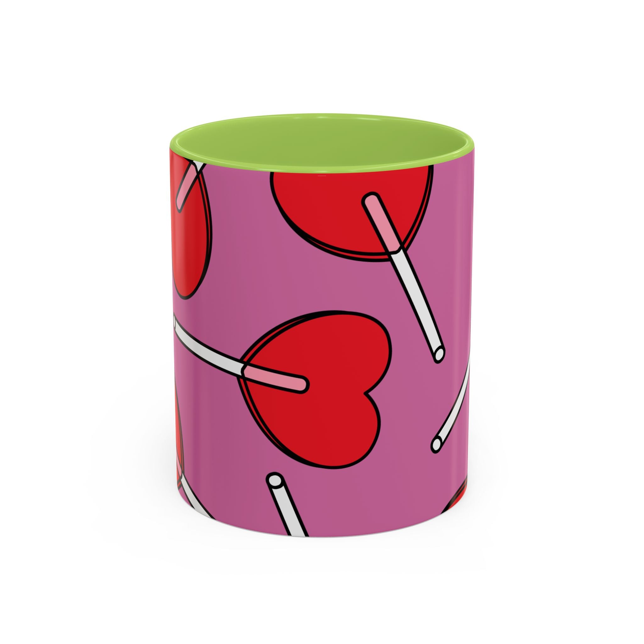 Heart Lollipop Accent Coffee Mug — Cute Valentine Candy Pattern (11/15oz)