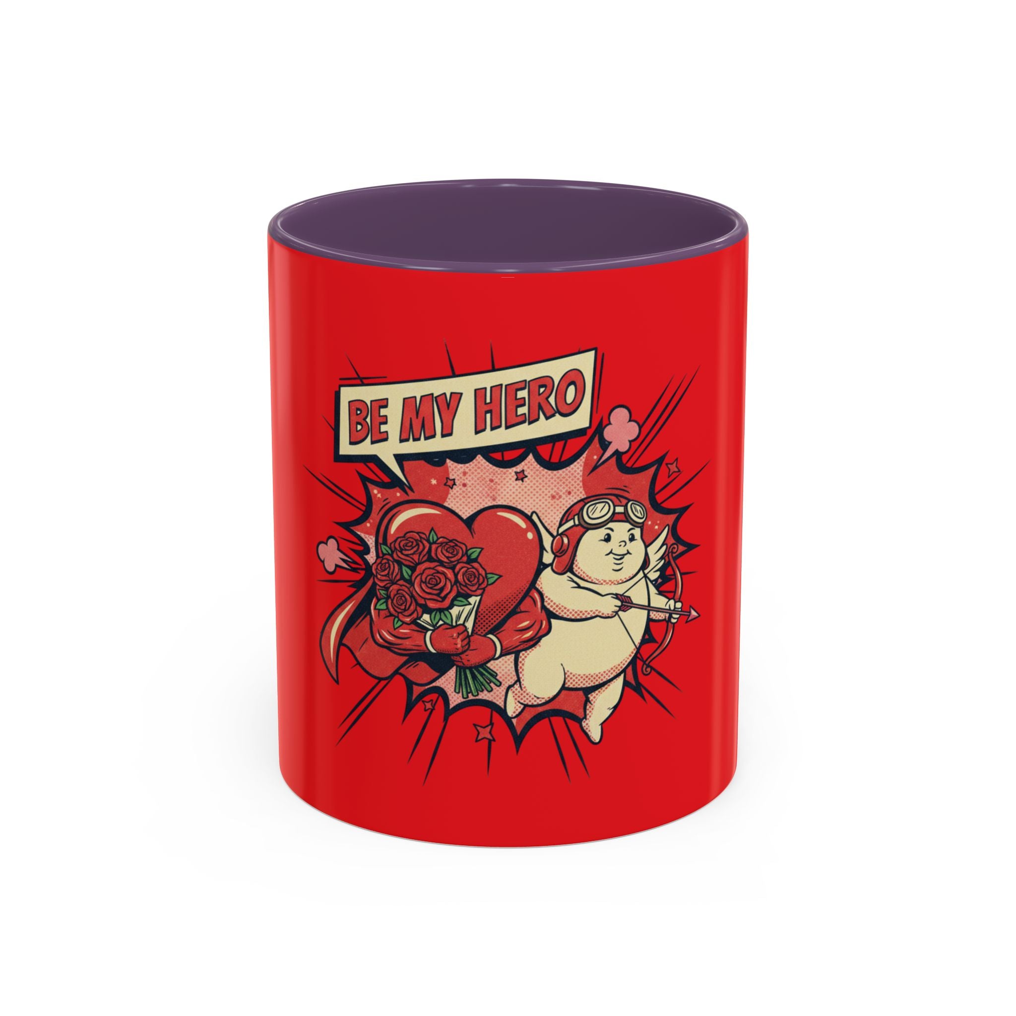 Be My Hero Coffee Mug — Cute Cupid Valentine Accent Mug (11/15oz)