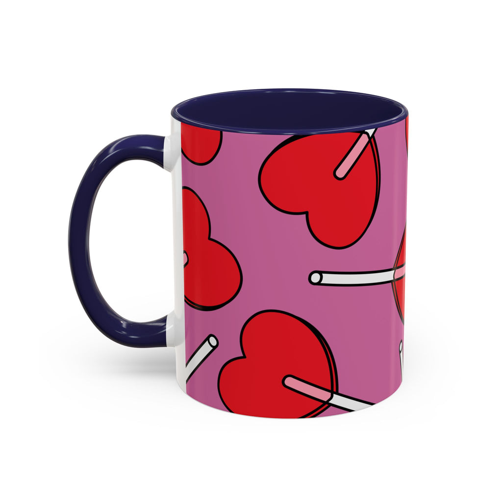 Heart Lollipop Accent Coffee Mug — Cute Valentine Candy Pattern (11/15oz)