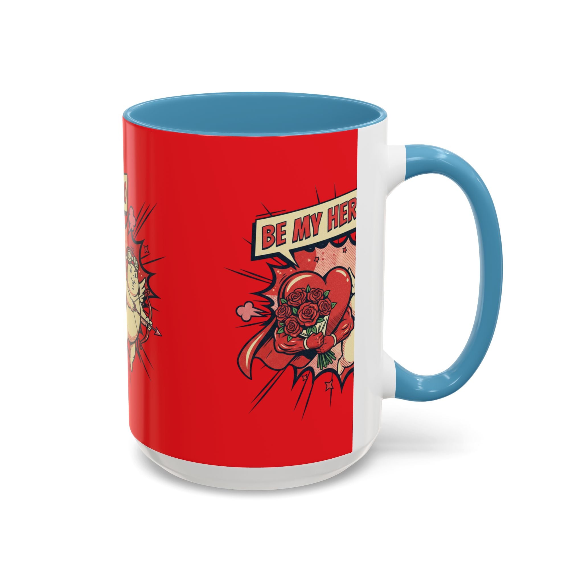Be My Hero Coffee Mug — Cute Cupid Valentine Accent Mug (11/15oz)