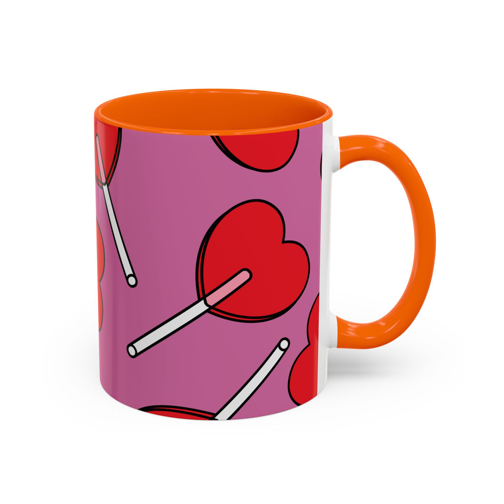 Heart Lollipop Accent Coffee Mug — Cute Valentine Candy Pattern (11/15oz)