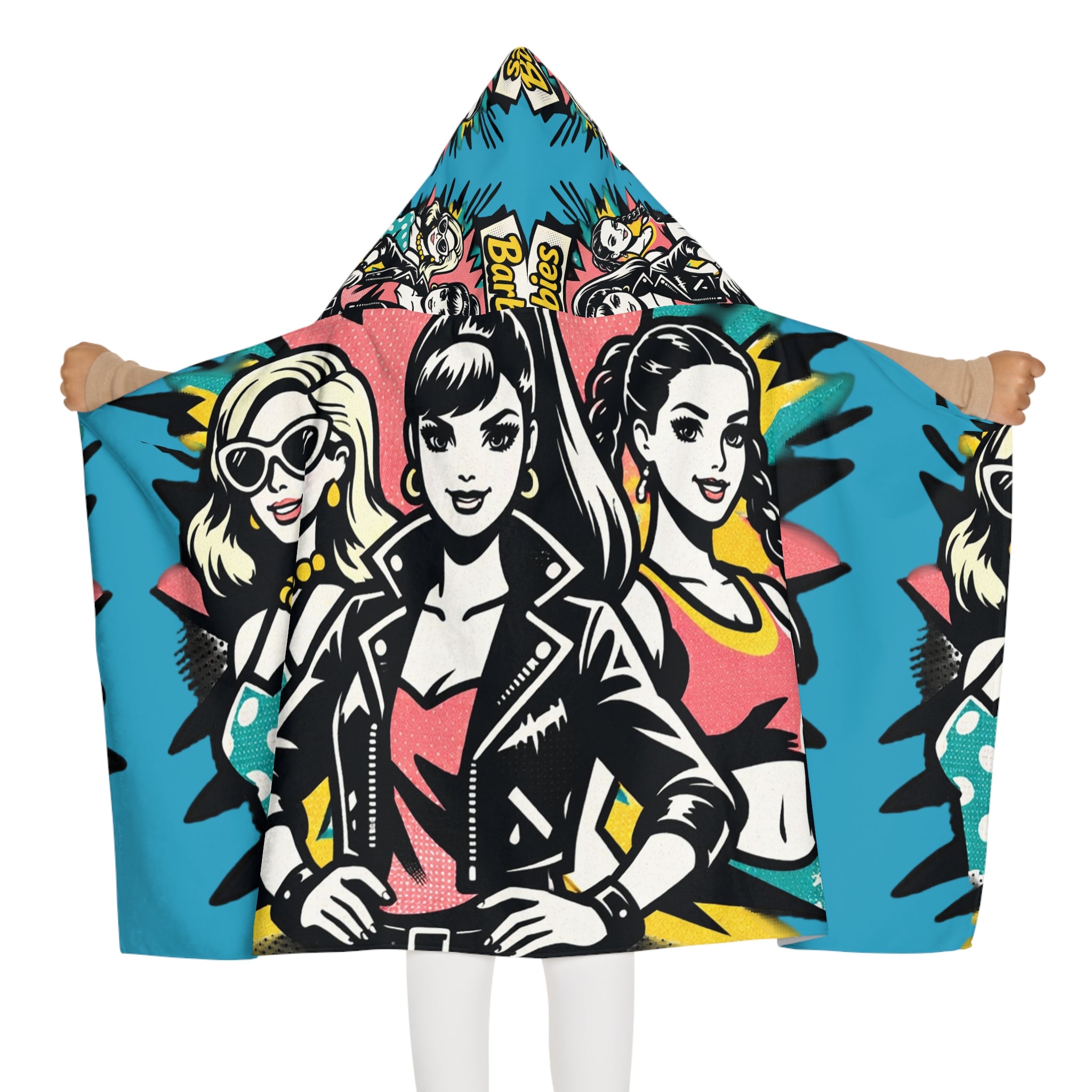 Toddlers/Youth Hooded Towel — Retro Pop Art Girl Squad Beach & Pool Robe