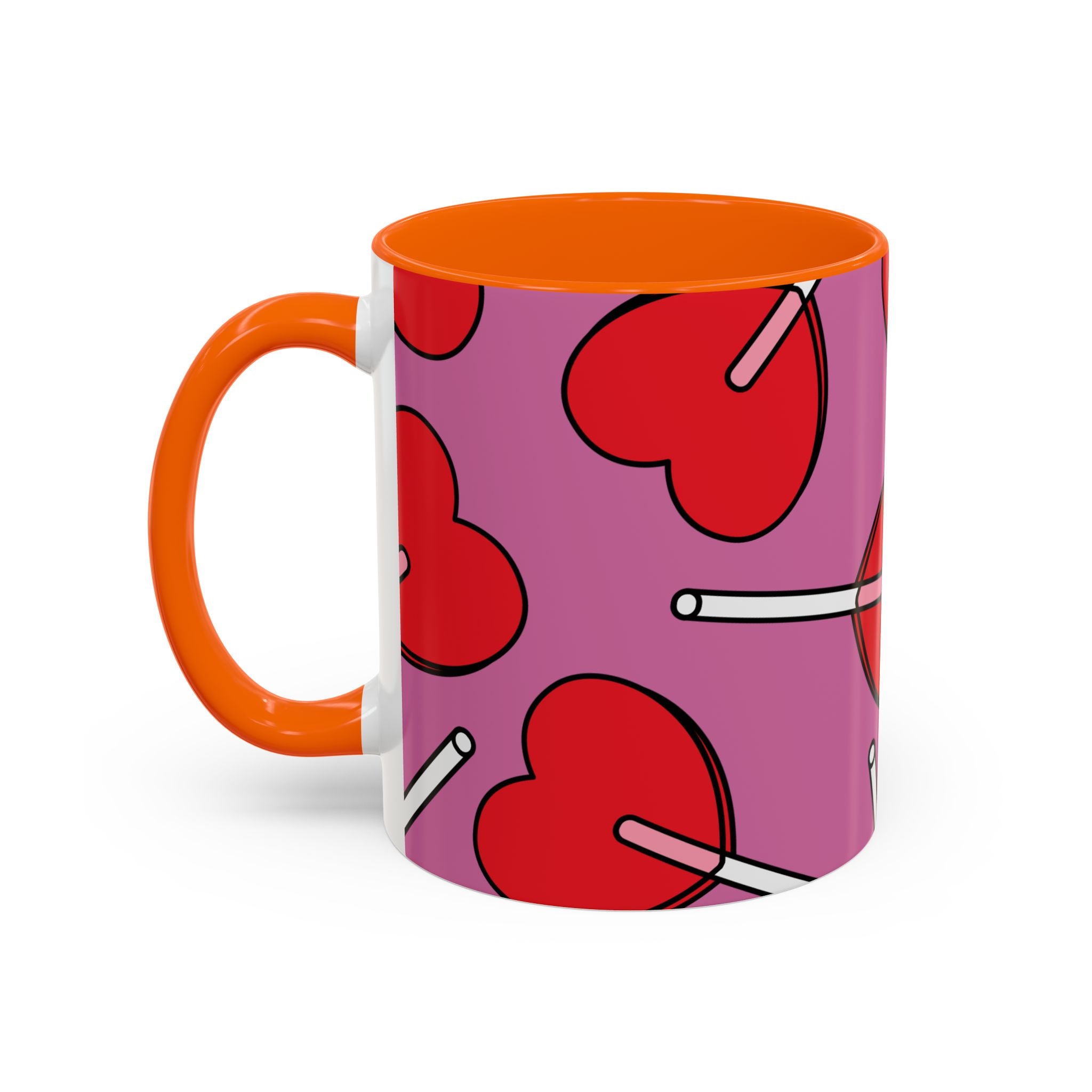 Heart Lollipop Accent Coffee Mug — Cute Valentine Candy Pattern (11/15oz)
