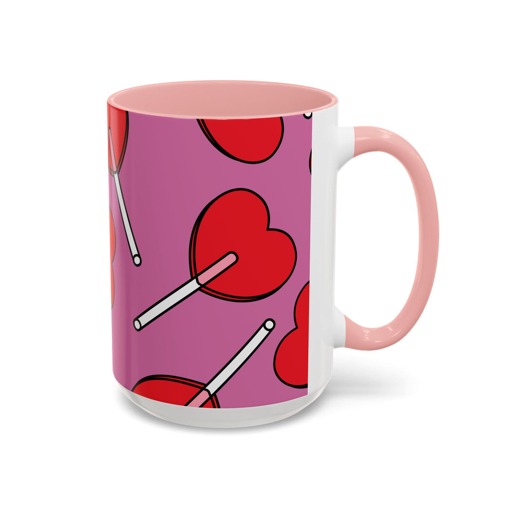 Heart Lollipop Accent Coffee Mug — Cute Valentine Candy Pattern (11/15oz)