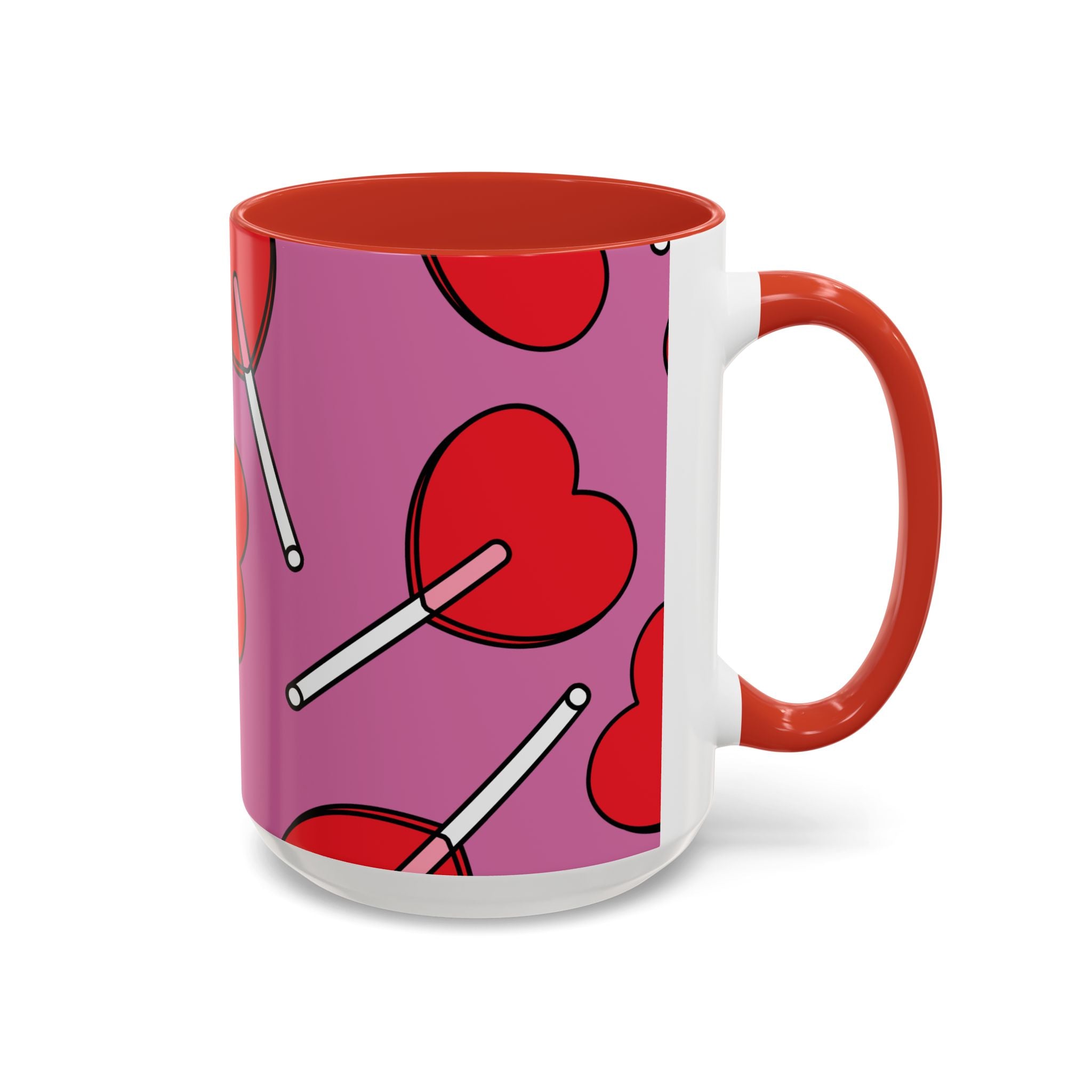 Heart Lollipop Accent Coffee Mug — Cute Valentine Candy Pattern (11/15oz)