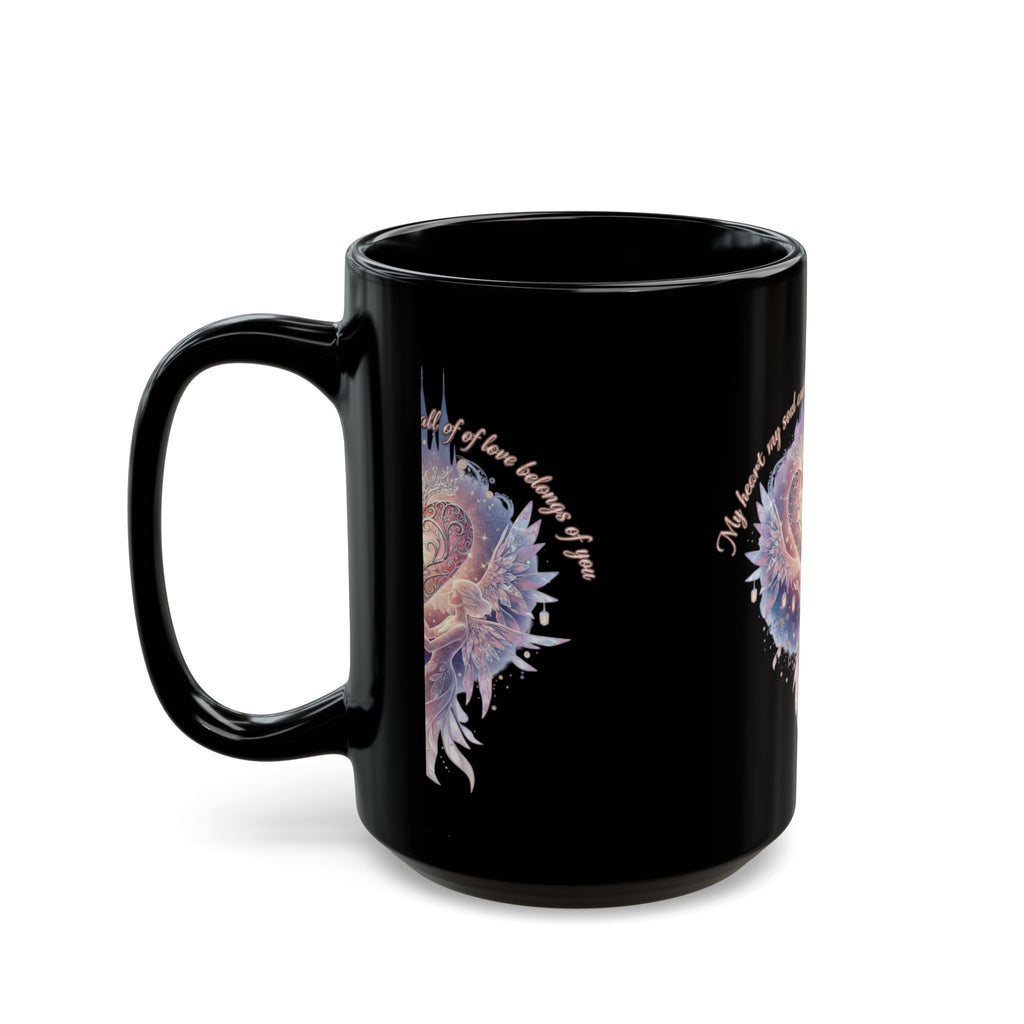 Heart Fairy Art Mug — "Always By Your Side" Romantic Black Coffee Cup