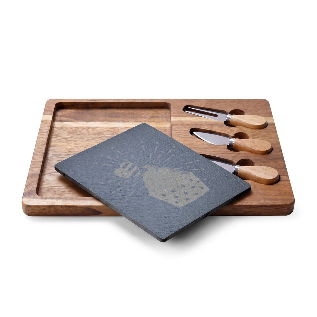 Engraved Bamboo Charcuterie Board with Slate - Cupcake Design Cheese Serving Set