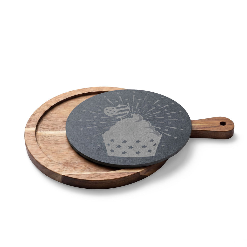 Engraved Bamboo Charcuterie Board with Slate - Cupcake Design Cheese Serving Set