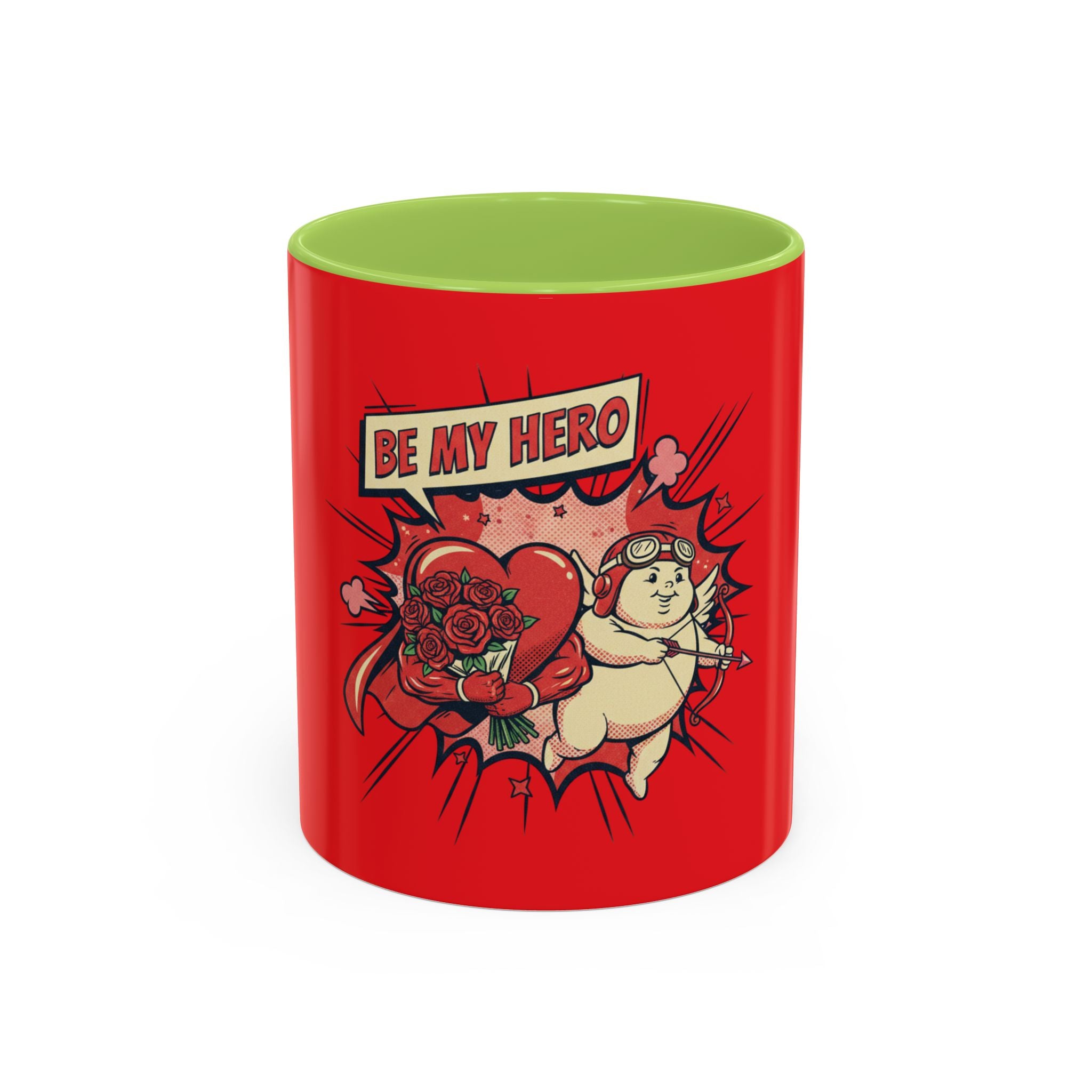 Be My Hero Coffee Mug — Cute Cupid Valentine Accent Mug (11/15oz)
