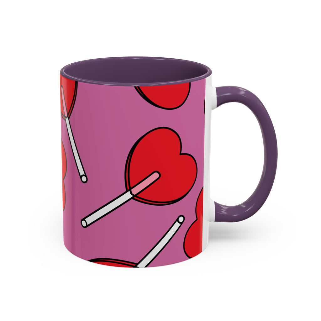 Heart Lollipop Accent Coffee Mug — Cute Valentine Candy Pattern (11/15oz)
