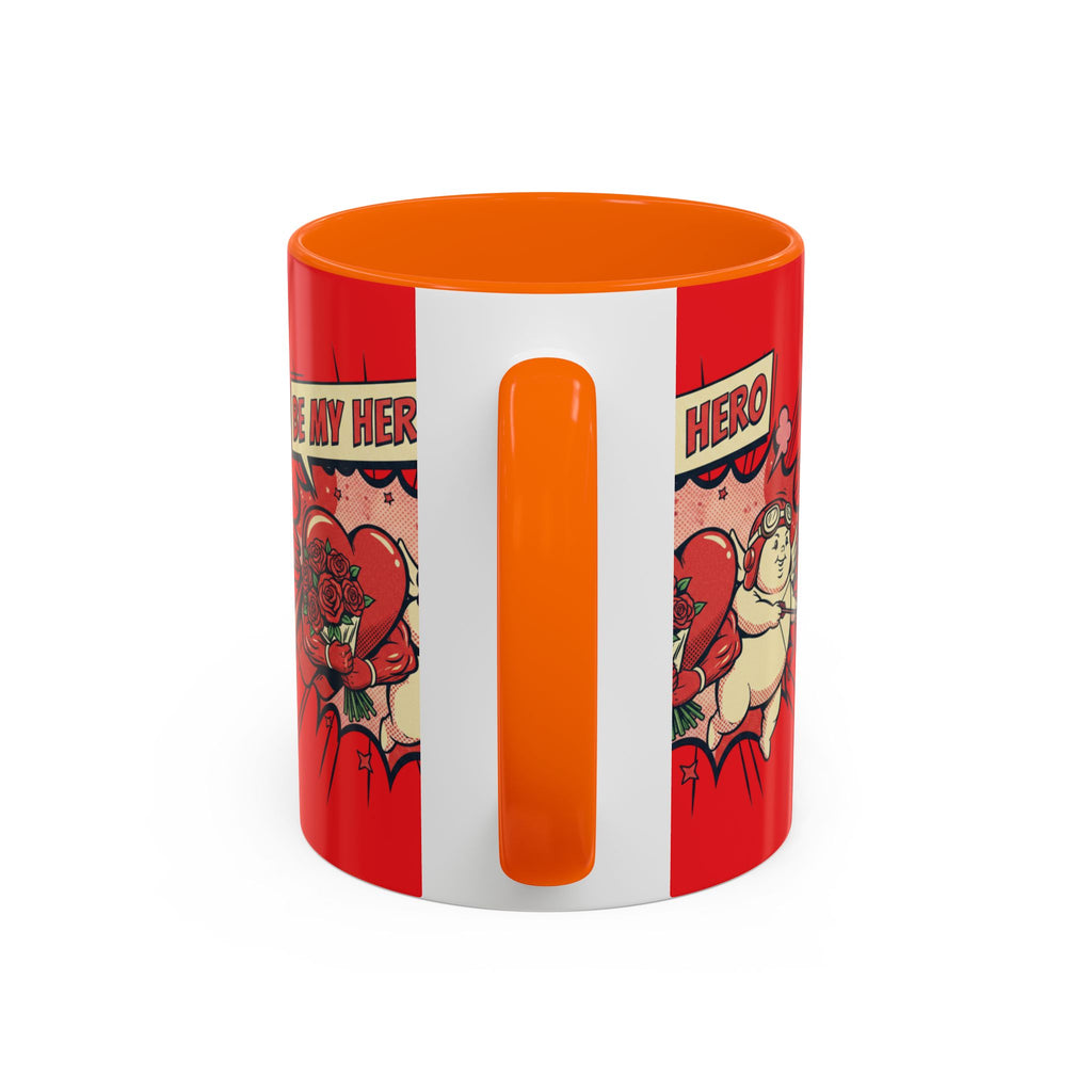 Be My Hero Coffee Mug — Cute Cupid Valentine Accent Mug (11/15oz)