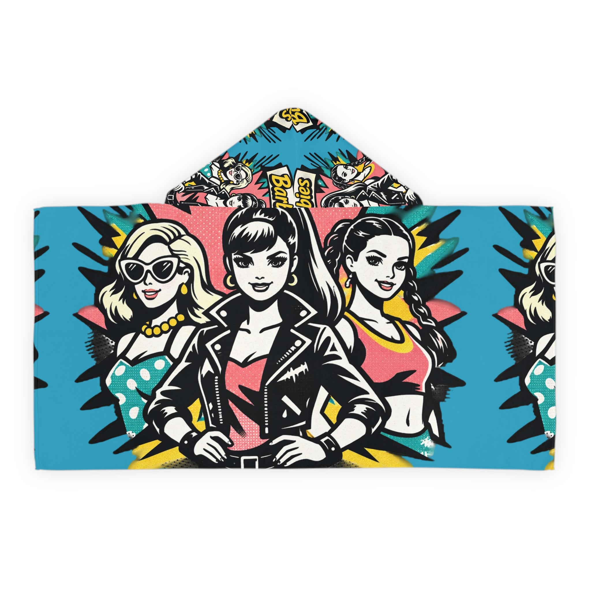 Toddlers/Youth Hooded Towel — Retro Pop Art Girl Squad Beach & Pool Robe