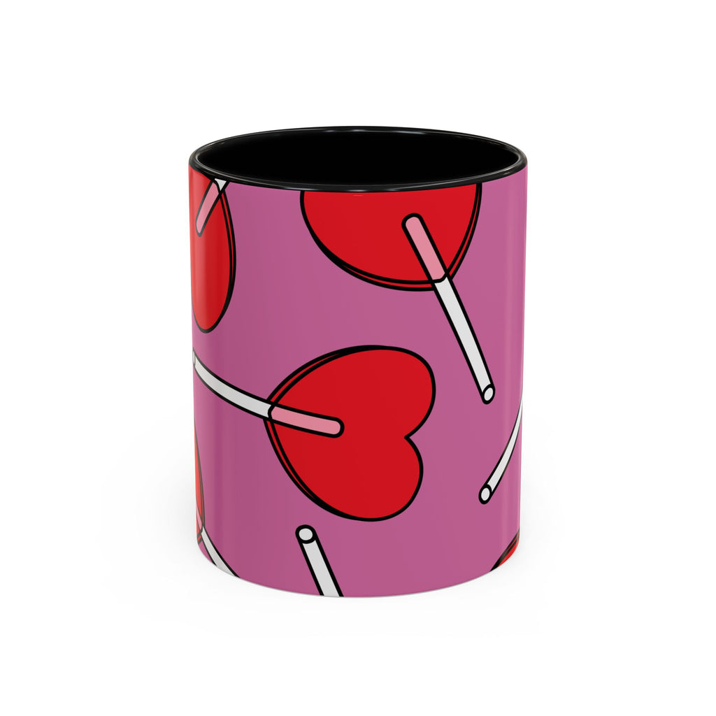 Heart Lollipop Accent Coffee Mug — Cute Valentine Candy Pattern (11/15oz)