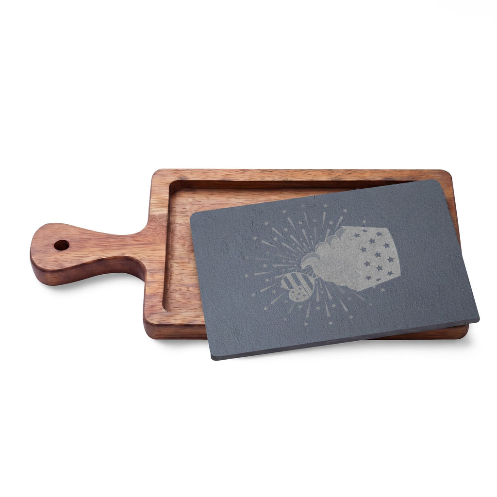 Engraved Bamboo Charcuterie Board with Slate - Cupcake Design Cheese Serving Set
