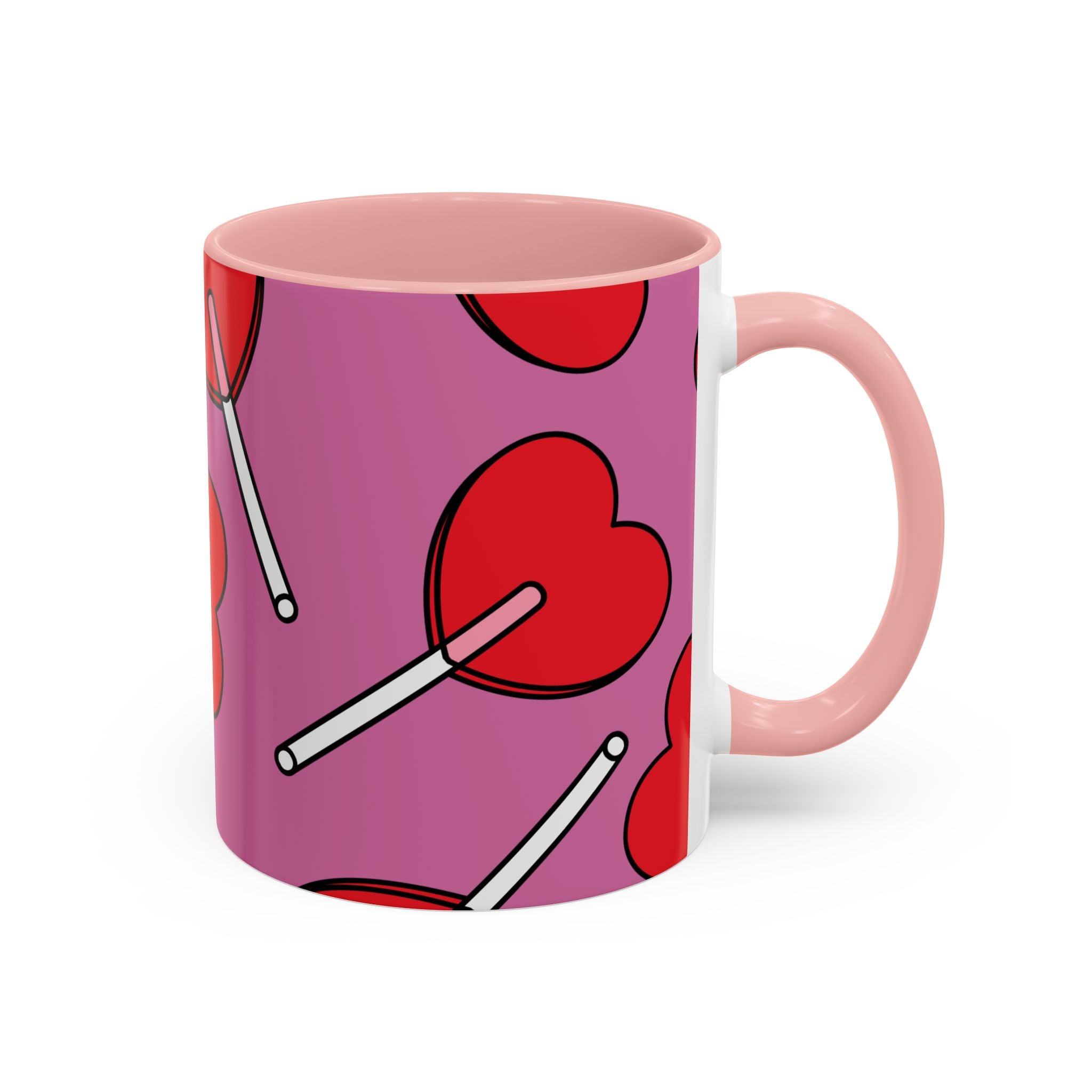 Heart Lollipop Accent Coffee Mug — Cute Valentine Candy Pattern (11/15oz)