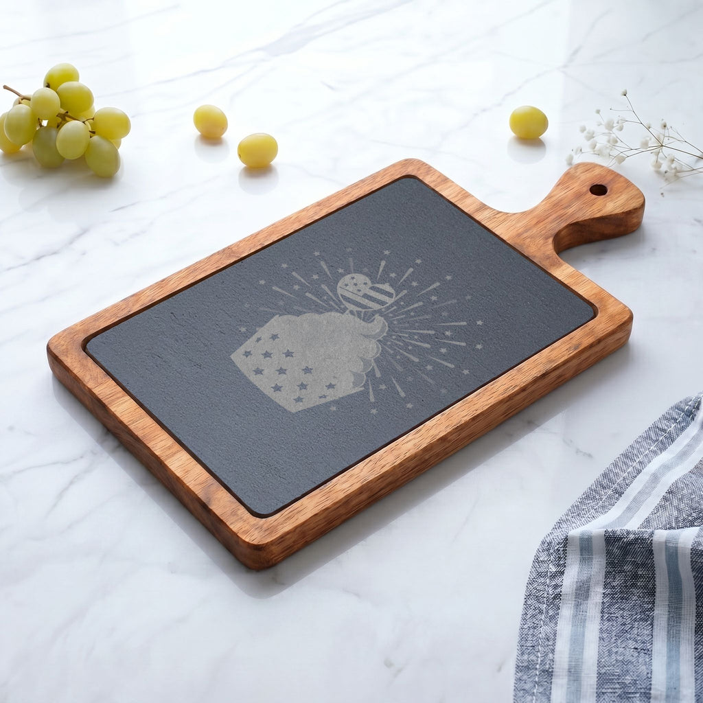 Engraved Bamboo Charcuterie Board with Slate - Cupcake Design Cheese Serving Set