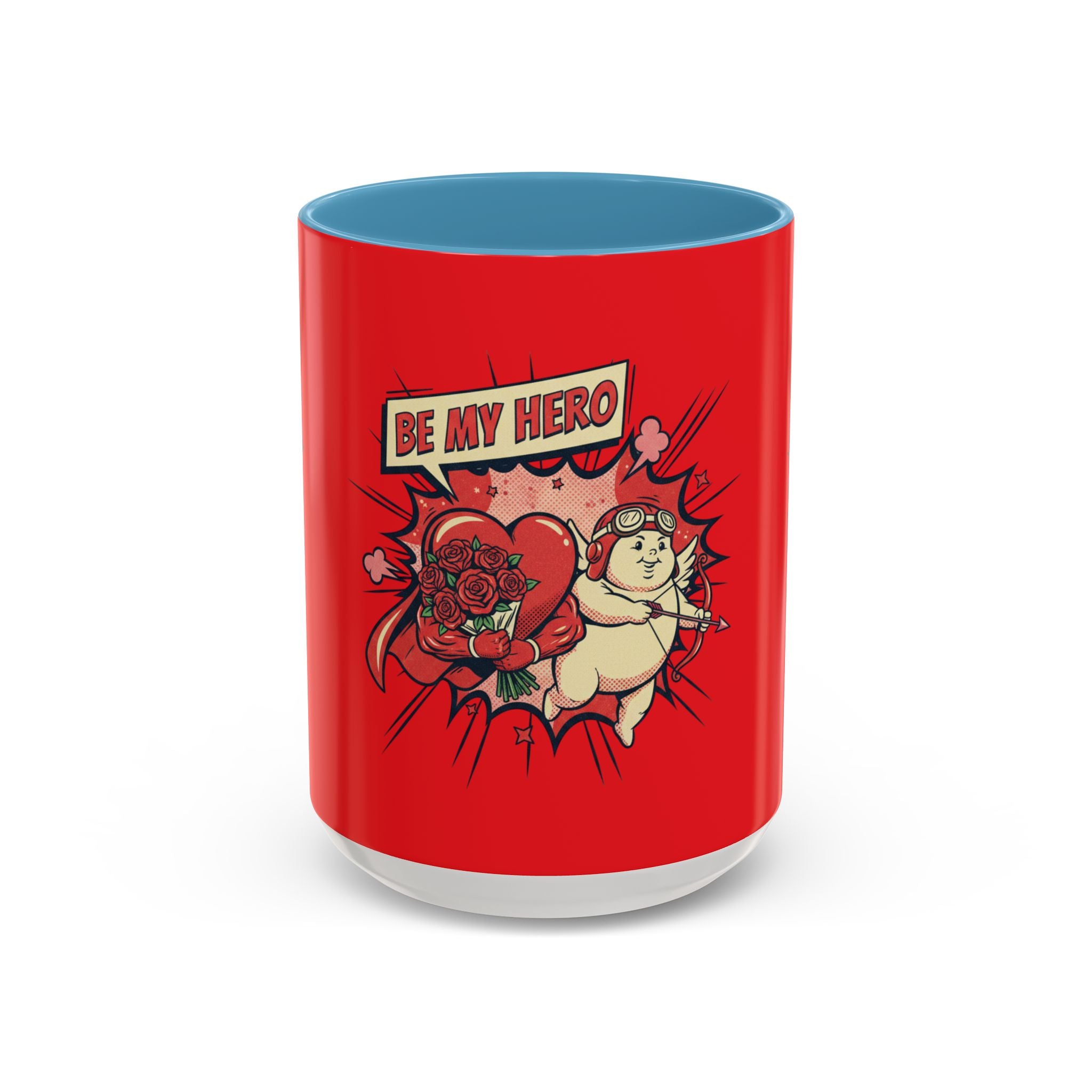 Be My Hero Coffee Mug — Cute Cupid Valentine Accent Mug (11/15oz)