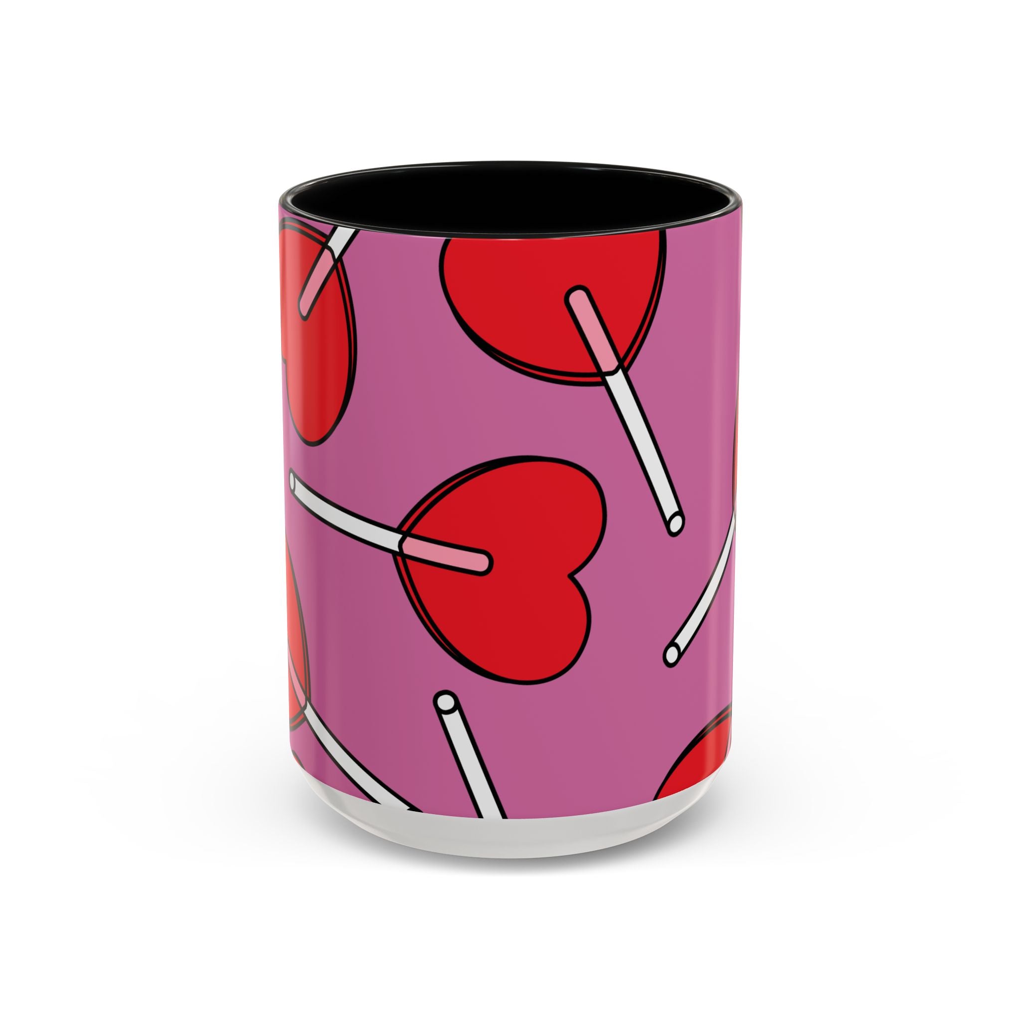 Heart Lollipop Accent Coffee Mug — Cute Valentine Candy Pattern (11/15oz)