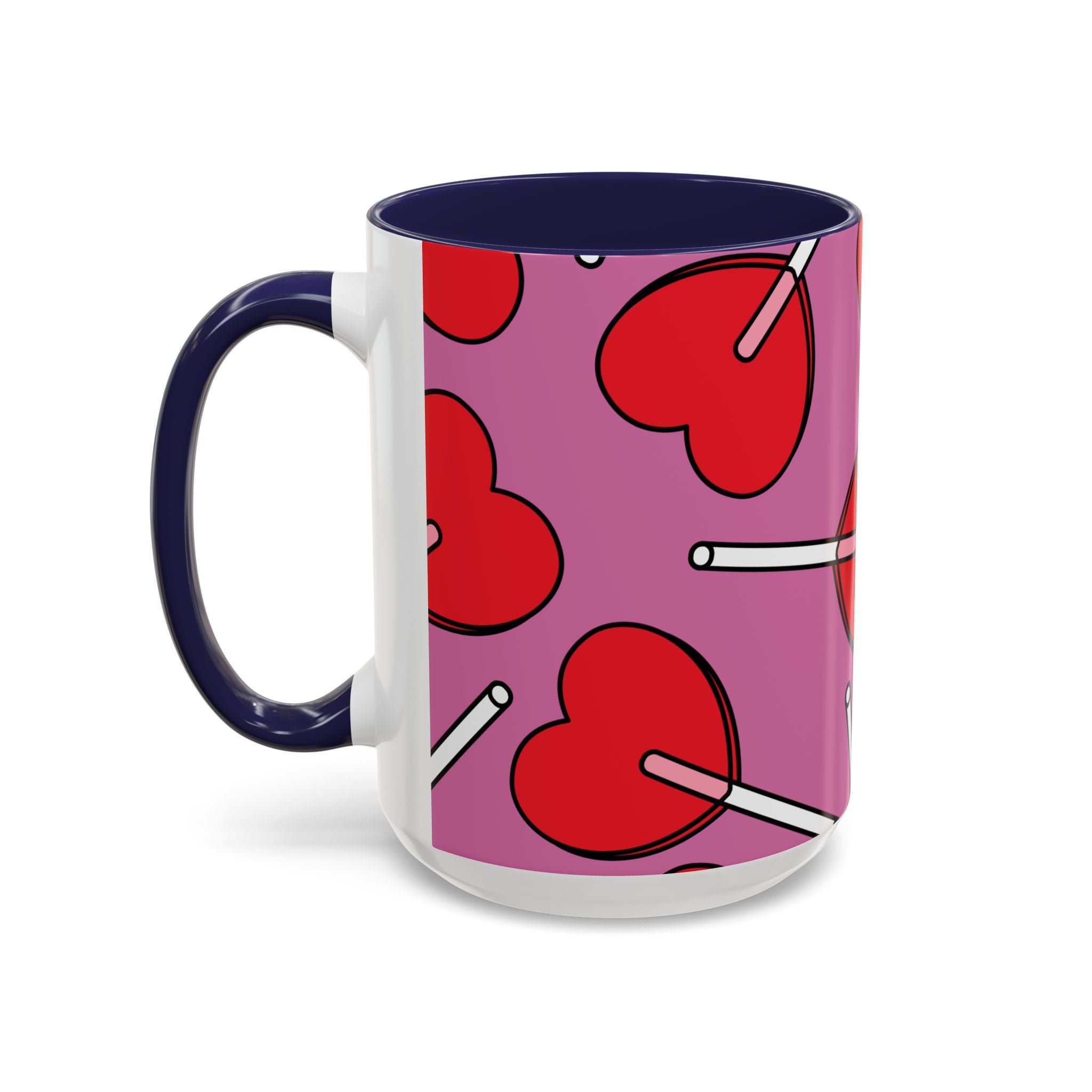 Heart Lollipop Accent Coffee Mug — Cute Valentine Candy Pattern (11/15oz)