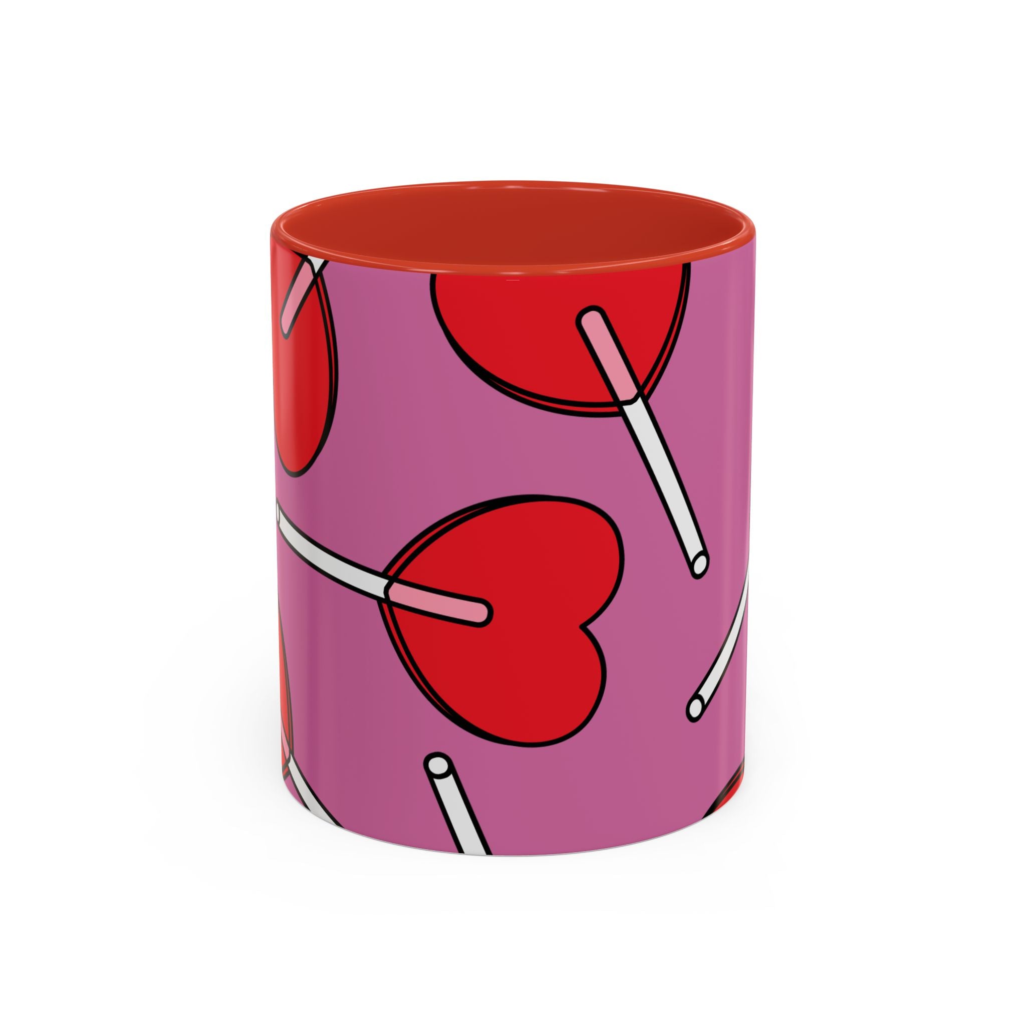 Heart Lollipop Accent Coffee Mug — Cute Valentine Candy Pattern (11/15oz)
