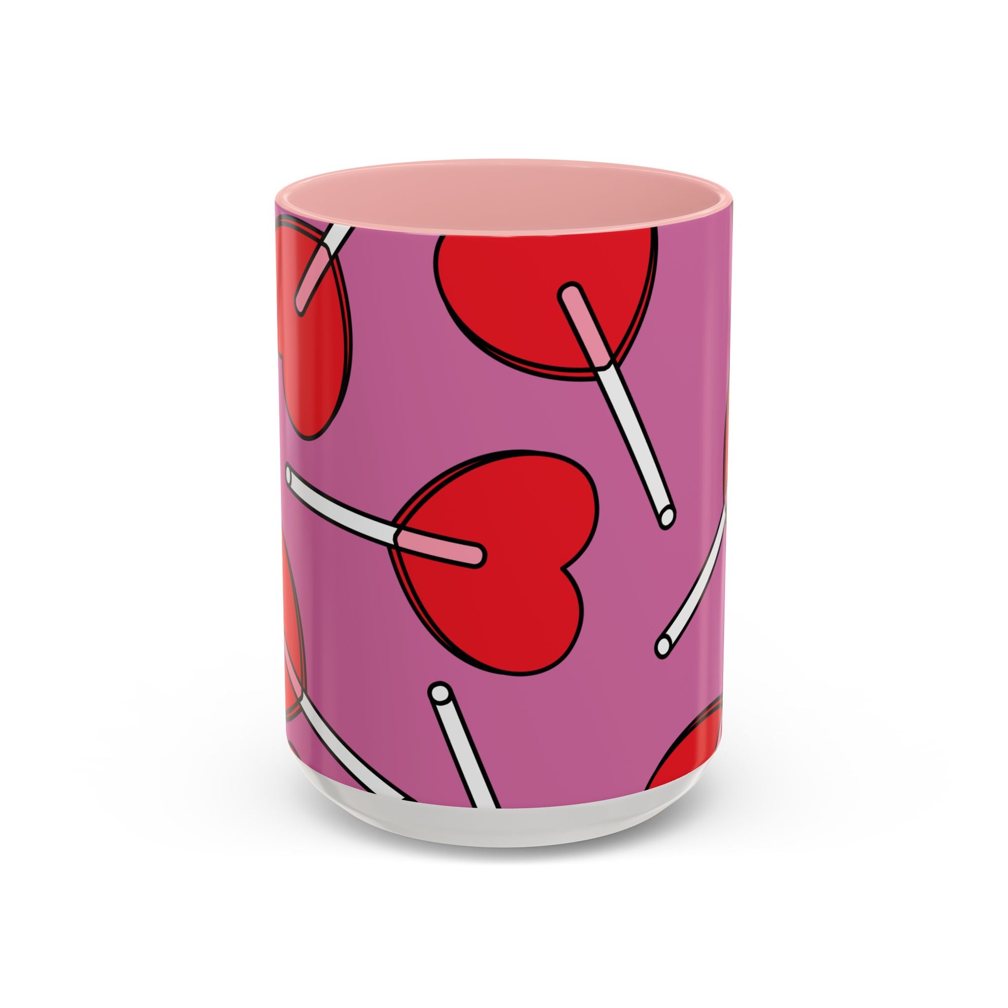 Heart Lollipop Accent Coffee Mug — Cute Valentine Candy Pattern (11/15oz)