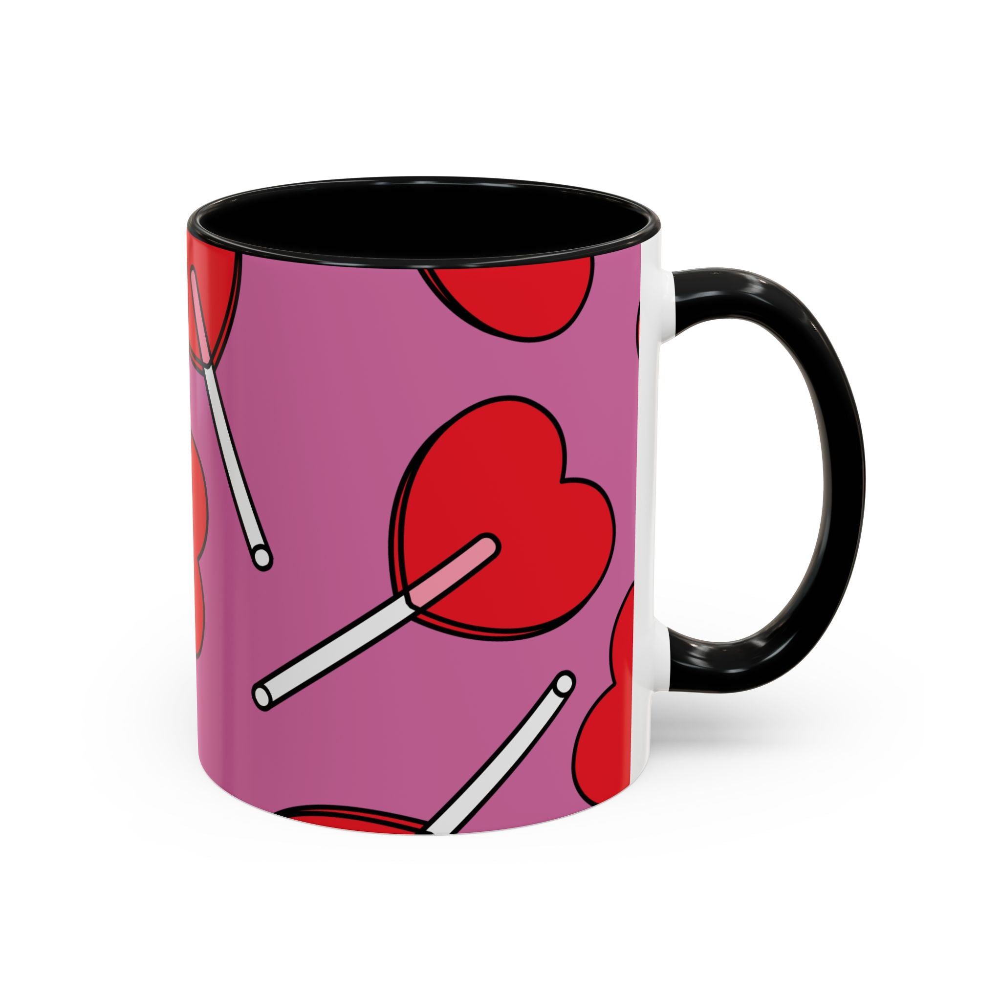 Heart Lollipop Accent Coffee Mug — Cute Valentine Candy Pattern (11/15oz)