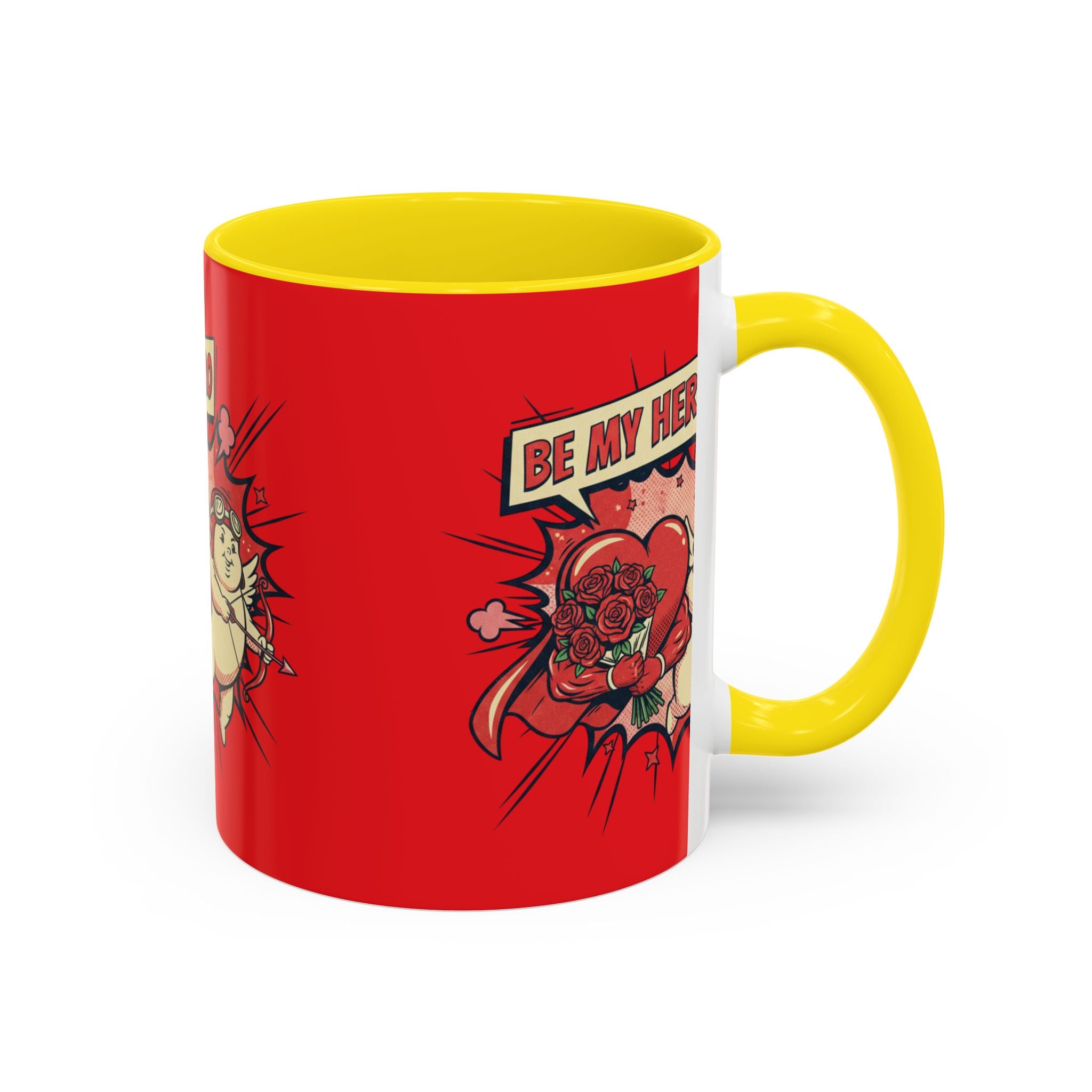 Be My Hero Coffee Mug — Cute Cupid Valentine Accent Mug (11/15oz)