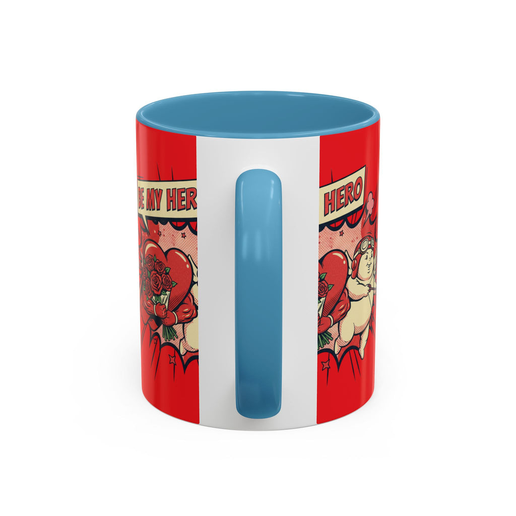 Be My Hero Coffee Mug — Cute Cupid Valentine Accent Mug (11/15oz)