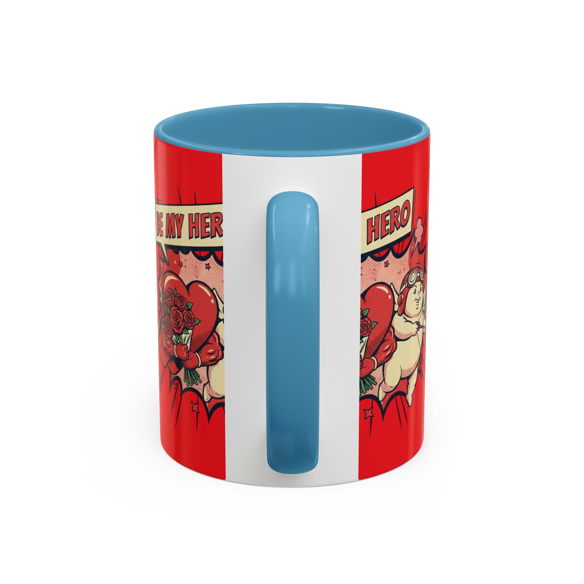 Be My Hero Coffee Mug — Cute Cupid Valentine Accent Mug (11/15oz)