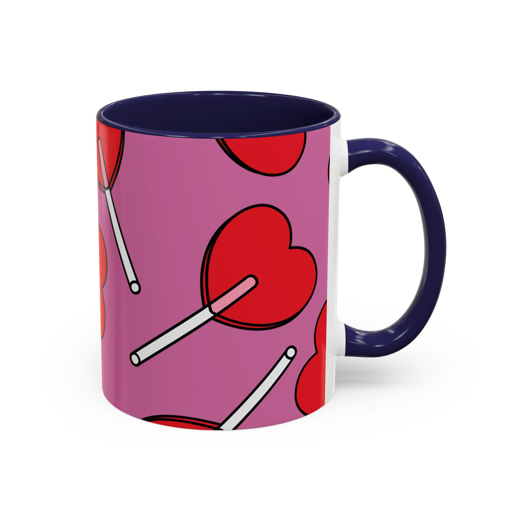 Heart Lollipop Accent Coffee Mug — Cute Valentine Candy Pattern (11/15oz)