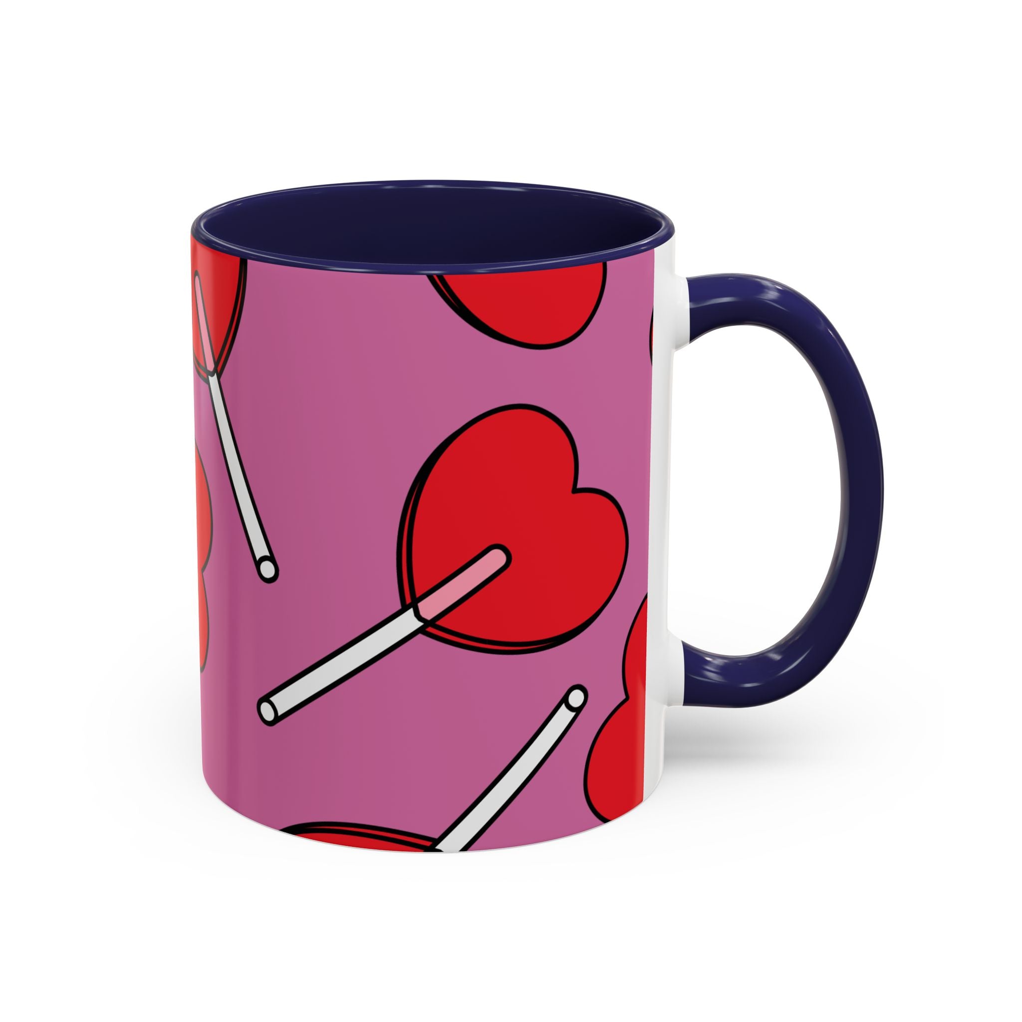 Heart Lollipop Accent Coffee Mug — Cute Valentine Candy Pattern (11/15oz)