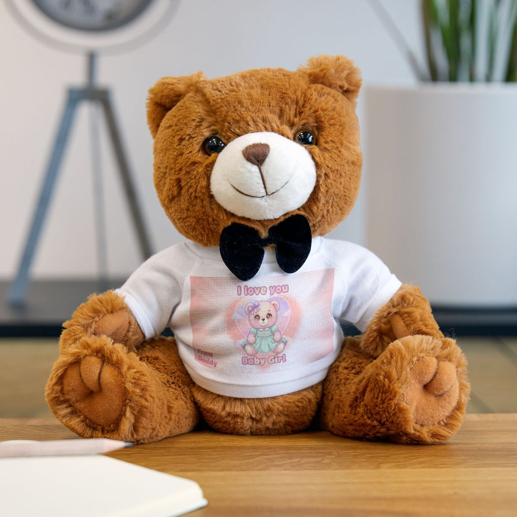 Stuffed Teddy Bear with Custom T‑Shirt — Cute Plush Gift for Baby Showers & Birthdays
